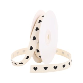 5/8" x 25 Yards Natural Cotton Herringbone Custom Printed Ribbon for Christmas, Weddings, Birthdays, Anniversary, Baby Shower, Engagement, Valentine's Day, Mother's Day (Black Heart)