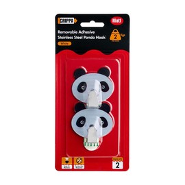 GRIPPA Self Adheisve Stainless Steel Panda Hooks, Removable Sticky Hooks, Holds Up to 2kg - White Pack of 2