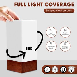 Enlighten Shabbos Lamp – Kosher Lamp for Shabbat & Yom Tov, Square LED Dimmable Wood-Color Table Nightlight for Bedroom & Living Room – 75W Equivalent, 730 Lumens, 3500K