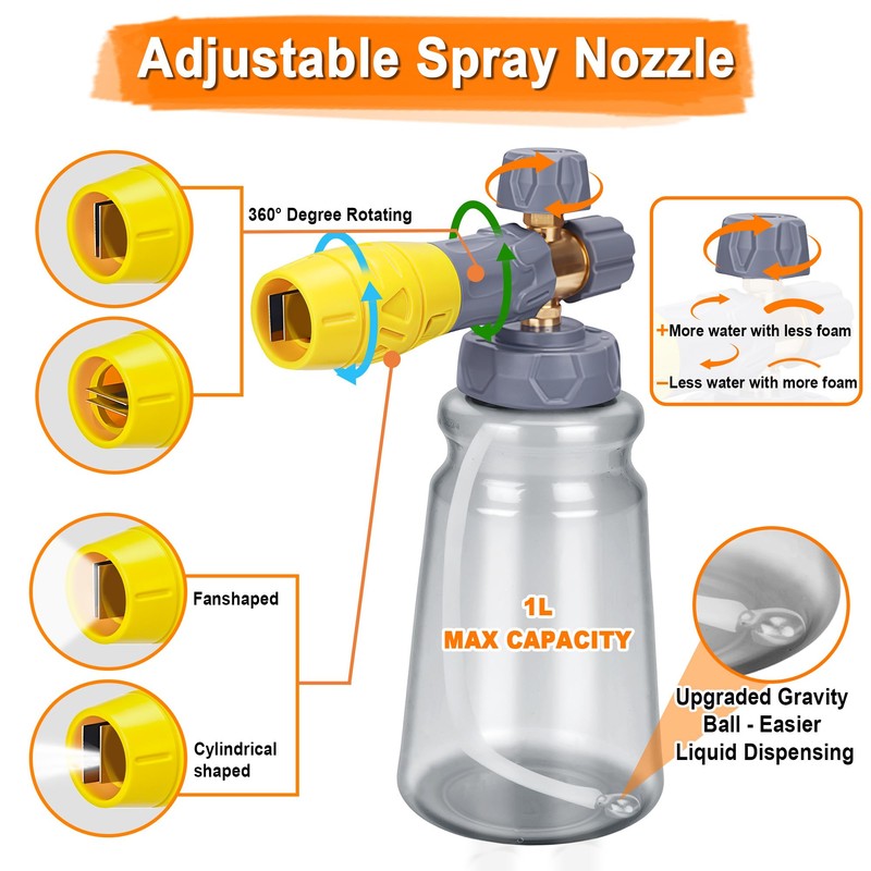 Foam Cannon for Pressure Washer Gun with Dual Connector Accessory