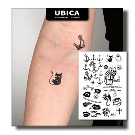 UBICA Tattoo,Semi-permanent Tattoos,2 Sheets Fake Tattoo,Realistic Tattoos Non-Reflective,Waterproof For 1-2 Weeks,skull Pirate elements Tattoos 4.7x6.8in