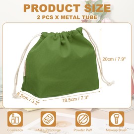 sourcing map 2 Pcs Drawstring Makeup Bag, 7.3" Canvas Cosmetic Bag Women's Make Up Bags Toiletry Organizer Pouch for Travel Toiletries Accessories, Green