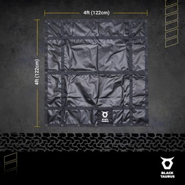 Black Taurus Waterproof Truck Bed Tarp Cover – Heavy Duty Cargo Net & Tarp for Pickup Truck Bed, Trailer, ATV, & Roof Rack, All-Weather Cargo Net for Secure Load with 4 Adjustable Straps - 4 ft x 4 ft