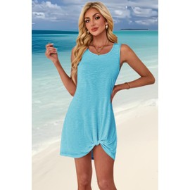 Halife Swim Suit Coverups for Women 2025 Poolside Sleeveless Twisted Hem Mini Cover Up Dress Beach Resort Wear Blue Green 2XL