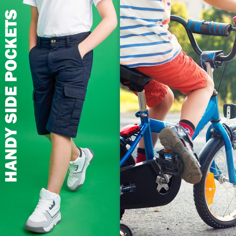 CityComfort Boys' Cargo Shorts with Pockets and Elastic Waistband, darkblue