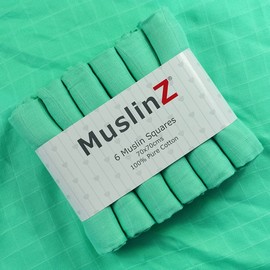 MuslinZ 6pk Baby Muslin Squares Burp Cloths, Muslins for Baby, 100% Pure Soft Cotton 70x70cm (Mint)