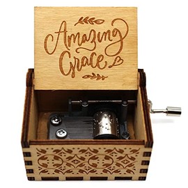 Honluntech Wooden Music Boxes, Amazing Grace Music Box, Laser Engraved Hand Crank Music Box for Kids/Wife/Friends, Christmas Thanksgiving Birthday Wedding Gifts, Musical Boxes - B03
