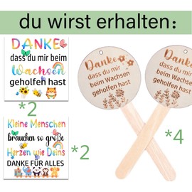 4 Lettering Stickers for Flower Pot + 4 Wooden Flower Stakes, Farewell Gift for Nursery, Gift Idea Educator, Danke das du Mir Beim Wachsen Gehelfen Hast, Danke für Die Schöne Zeit