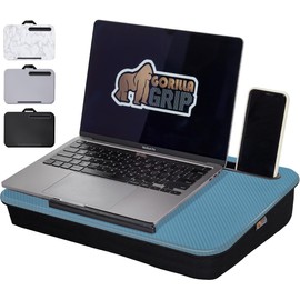 Gorilla Grip Laptop Lap Desk with Phone Holder, Pillow Cushion Desks Fit Laptops up to 15.6", Tray Ledge Keep Computers in Place, Portable Travel Workstation Essentials for Home, Dorm Room, Blue