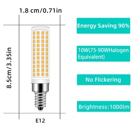 hekmazon E12 Led Candelabra 75W 80W 90W Halogen Equivalent Light Bulb 10W Chandelier Bulbs Warm White 3000K Pack of 4