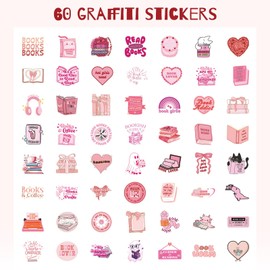 Moguri Pack of 60 Pink Book Stickers, Book Stickers for Kindle, Aesthetic Kindle Stickers, Book Gifts for Women, Girls, Book Lovers, Gifts for Adults