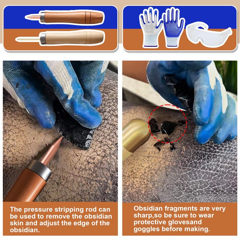 Flint Knapping Kit with Copper Hammer - Complete Obsidian Crafting