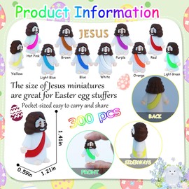 XiawaLangzhuo 300 Pcs Little Jesus Figures Easter Mini Small Rubber Jesus Miniatures Toys to Hide and Seek Religious Party Favors Baptism Gifts Sunday School Easter Egg Stuffers (10 Color*300)