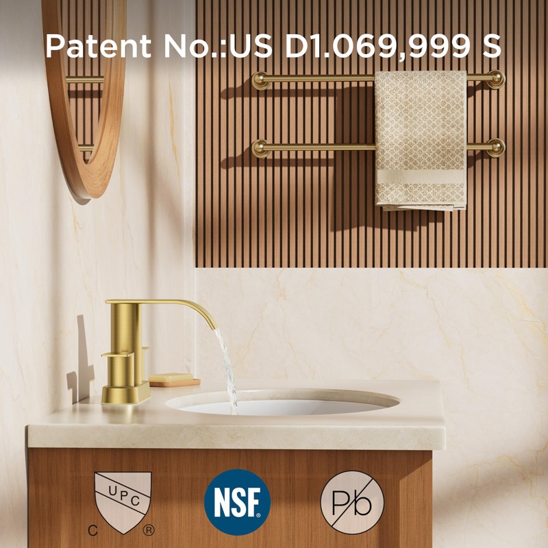 FORIOUS Brushed Gold Bathroom Sink Faucet, Waterfall 4 Inch Centerset
