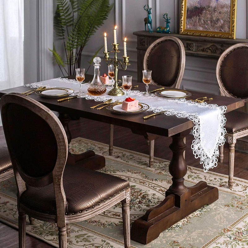 ARTABLE Rectangle Fabric Lace Table Runner Table Runners with Exquisite