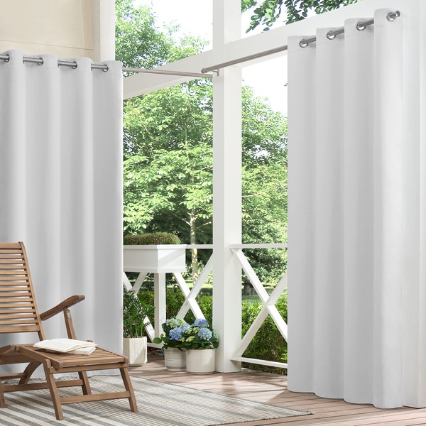 ECLIPSE Bradford Thermal Insulated Blackout Waterproof Grommet Curtain for Outdoor or Patio (1 Panel), 52 in x 63 in, Silver White