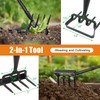 Garden Hoe, 2-in-1 Stirrup Action Hoe with 4-Tine Cultivator Rake,