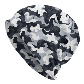 ZUHAOGO White Black Camo Skull Beanie Hats Slouchy Winter Warm Chemo Caps Stretch Hip-Hop Skull Cap Beanie Lightweight Sleep Cap Headwear Knit Beanies for Men Women