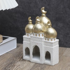 Islamic Cultural Decor Collection - Handcrafted Resin Mosque Models & Tower Ornaments for Home/Office Display Ramadan Decoration (Castles)