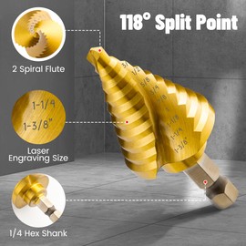 IRONANT Step Drill Bits, 5PCS Spiral Grooved HSS Titanium Step Drill Bit Set, 50 Sizes High Speed Steel Step Bits for Metal with Aluminum Case