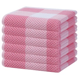 smiry 100% Cotton Kitchen Towels, 13" x 28", 6 Pack Waffle Weave Dish Cloths, Super Soft Dish Towels, Absorbent Quick Drying Tea Towels, Pink&White
