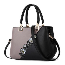 VARLIVOO Women's Handbag Shoulder Bag Floral Pattern Women Shoulder Bag Pom Pom Decoration Shopper Bags Women's Crossbody Bag Waterproof PU, gray, Classic