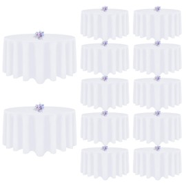 12 Pack White Round Tablecloth 90 Inch Round Table Cloth, Wrinkle Resistant and Washable Tablecloth Polyester Fabric Table Cloth Round Table Cover for Dining Wedding Banquet Party