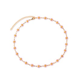 FUTIMELY Daisy Flower Choker Necklace for Women,14K Gold Plated Minimalist Floral Flower Delicate Fashion Spring Choker Necklace Jewelry Gift for Women (Pink Flower)
