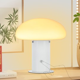BNYFDC Mushroom Lamp with Touch Control Switch, 3 Way Dimmable Nightstand Lamp for Bedroom and Living Room, 6W LED Bulb Included (White)