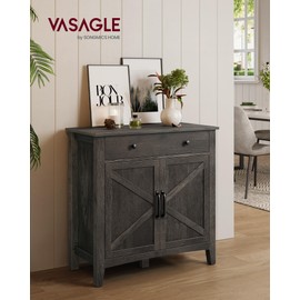 VASAGLE Coffee Bar Cabinet, Kitchen Storage Cabinet with a Drawer, Farmhouse Cabinet Sideboard with Adjustable Shelf for Kitchen, Stone Gray UBBK341B02