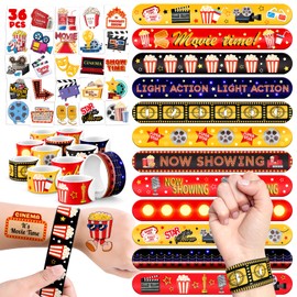 BOIKOKY 60 PCS Movie Night Party Favors Set - 36 Temporary Tattoos Sticker & 24 Slap Bracelets for Kids, Perfect for Birthday Parties, Classroom Rewards and Gifts