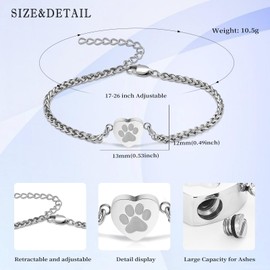QGJNSGC Cremation Bracelet for Pets Ashes og Memorial Bracelet for Ashes Paw Print Cremation Jewellery Urn Bracelet for Women, Stainless Steel