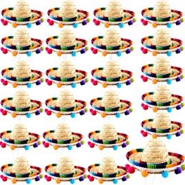 Sonarun 24 Pieces Mini Mexican Fiesta Hat Cinco De Mayo Fiesta Straw Sombrero Headbands for Kids Adult Pets Dress Up Mexican Party Decoration Photo Props
