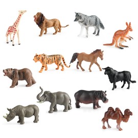 WJWINER Pack of 12 Safari Animals Figures, Realistic Wild Zoo Animals, Jungle Zoo Animals Figures, Animal Figures Set, Forest Animals Figures for Cakes, for Birthday Party Decorations