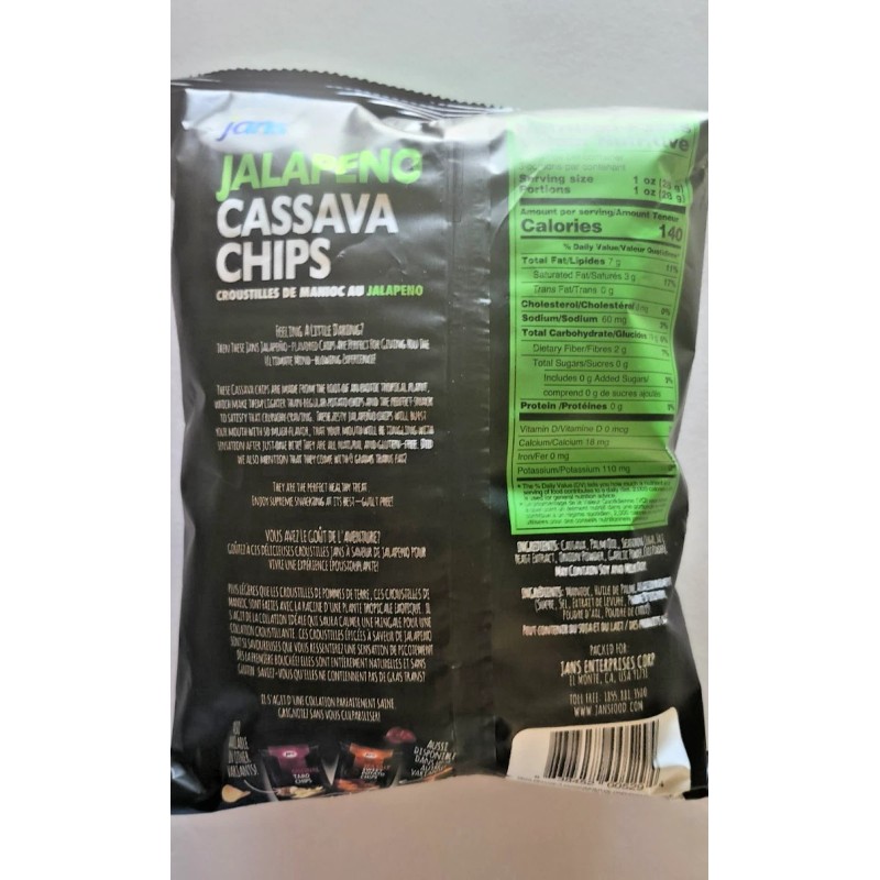 JANS 3 PACK DELICIOUS JANS JALAPEÑO CASAVA CHIPS 2.8OZ GLUTEN