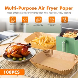 GRIFEMA Pack of 100 Baking Paper for Hot Air Fryer Ninja Double Stack XL - 20.5 x 14 cm, BPA-Free, Waterproof, Oil-Proof - Air Fryer Accessories for Cosori, Cookwise Dual Zone Hot Air Fryer