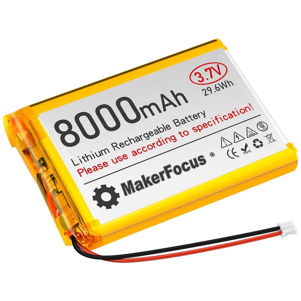 YELUFT 1pcs 3.7V 8000mAh Lithium Polymer Rechargeable Battery with Integrated