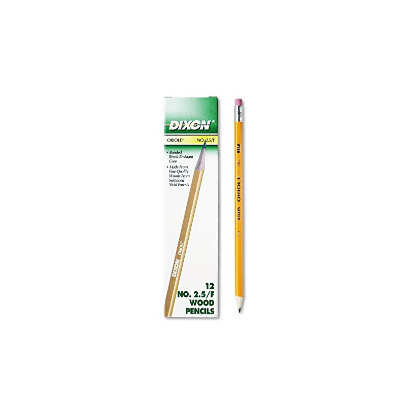 Dixon Oriole Woodcase Pencil, #2.5/F Medium Fine, Yellow Barrel, 12-Pack