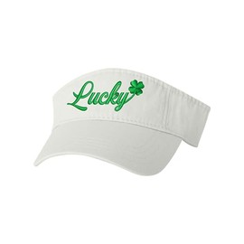 One Size White Visor Lucky with Shamrock St. Patricks Day 4 Leaf Clover Embroidered Visor Dad Hat