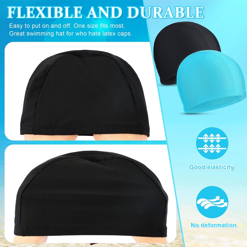 2 Pieces Elastic Swim Caps Comfortable Fabric Swimming Hat Lightweight