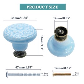 Bonsicoky 12 Pcs Ceramic Cabinet Handle Pull Knobs, Vintage Round Single Hole Knobs for Drawer Cupboard Decorative, with Screws, Light Blue