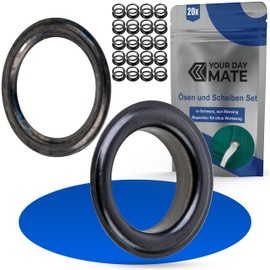 Eyelets and Washers Set, Inner Diameter 14 mm, 20 Pairs, in Silver/Black, Brass, Kit without Pliers, Eyelet Washers for Tarpaulin, Clothing, Crafts, Decoration, DIY Nozzle, Round Ring Patches Cord,