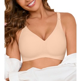 DEANGELMON Push Up Bras for Women No Underwire Comfortable Seamless Supportive Bralettes V Neck Full Coverage Bra Skin Large