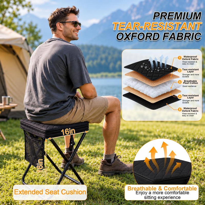 Upgrade Load-bear 267lb Foldable Backpack Stool with Pocket Portable Chair