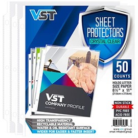 Sheet Protectors 8.5 x 11 Inches Crystal Clear Page Protectors for 3 Ring Binder, Medium Weight Plastic Sleeves, Top Loading Paper Protector Acid Free, Letter Size, Dry Erase Pocket, 50 Sheets
