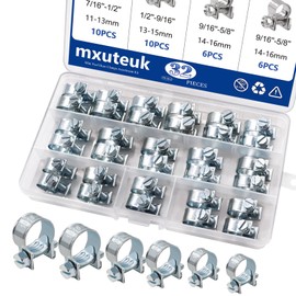 mxuteuk 32Pcs 1/4inch 5/16inch 3/8inch Fuel Injection Gas Line Hose Clamps Clip Pipe Clamp Assortment Kit, Hoses Clamps Sleeving,for Automotive Diesel Petrol Pipe