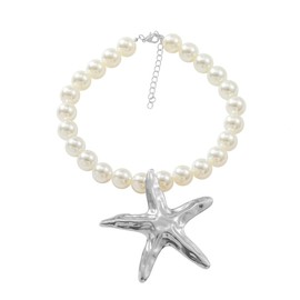 HWJQ 2 Pcs Big Starfish Necklaces Earrings Set Large Starfish Pearl Choker Necklace Chunky Sea Star Dangle Earring for Women Summer Vacation Jewelry Gifts