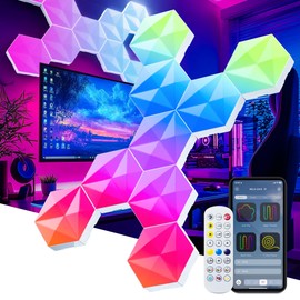 LPDISPLAY 10 Pack Smart Hexagon Light Panels, 55mm Side Length, with RGB-IC, Color Changing, Music Sync, Time Switch for Indoor Decor, Gaming Decor