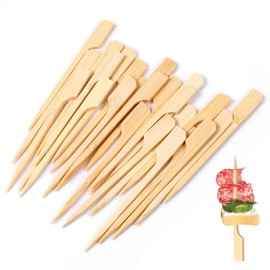 100 PCS Bamboo Skewers 3.5 Inch Food Appetizer Toothpicks Wooden Paddle Skewer Mini Food Sticks for Cocktail, Marshmallow, Fruit, Grilling, Drink, BBQ, Barbecue, Yakitori Chicken, Fondue, Roasting