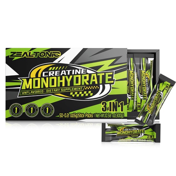 Zealtonic 5000mg 99.9% Micronized Creatine Monohydrate Powder Stick Packs with